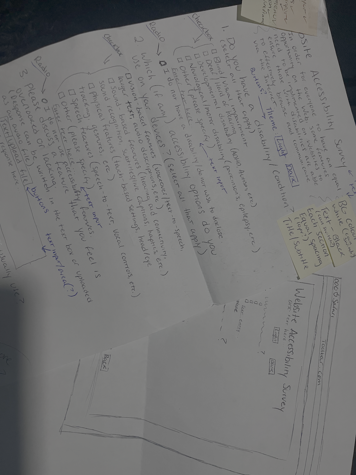Two sheets of paper, one with the plans and one with a rough sketch of the form.
